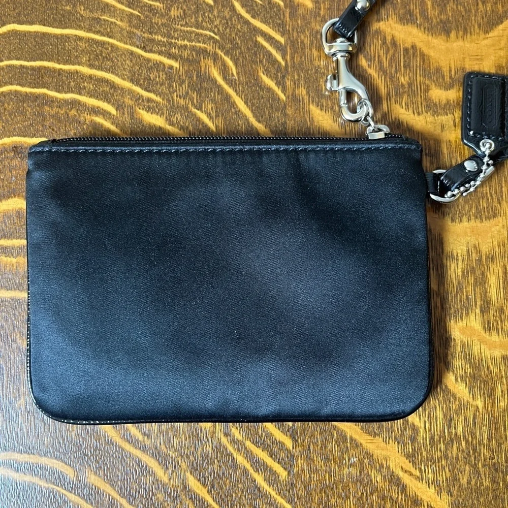 Coach Black Small Signature C Satin with Sequins Wristlet